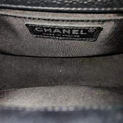 Pre Owned Chanel Black Caviar Chevron Boy Medium Bag