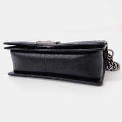 Pre Owned Chanel Black Caviar Chevron Boy Medium Bag
