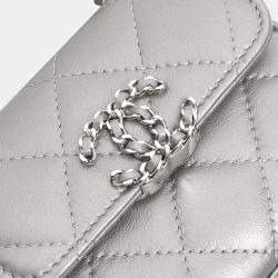 Pre Owned Chanel Grey Lambskin Leather Top Handle Mini Crossbody Bag