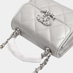 Pre Owned Chanel Grey Lambskin Leather Top Handle Mini Crossbody Bag