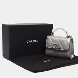 Pre Owned Chanel Grey Lambskin Leather Top Handle Mini Crossbody Bag