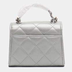 Pre Owned Chanel Grey Lambskin Leather Top Handle Mini Crossbody Bag