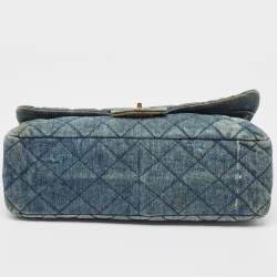 Pre Owned Chanel Blue Quilted Denim Classic 227 Reissue 2.55 Flap Bag