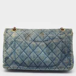 Pre Owned Chanel Blue Quilted Denim Classic 227 Reissue 2.55 Flap Bag