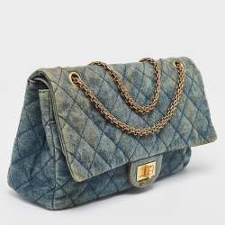 Pre Owned Chanel Blue Quilted Denim Classic 227 Reissue 2.55 Flap Bag