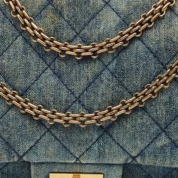 Pre Owned Chanel Blue Quilted Denim Classic 227 Reissue 2.55 Flap Bag