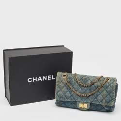 Pre Owned Chanel Blue Quilted Denim Classic 227 Reissue 2.55 Flap Bag