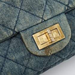 Pre Owned Chanel Blue Quilted Denim Classic 227 Reissue 2.55 Flap Bag