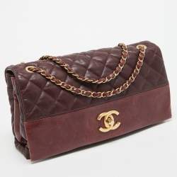 Pre Owned Chanel Burgundy Quilted Leather Soft Elegance Flap Bag
