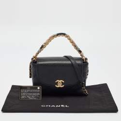 Chanel Black Quilted Leather CC Chain Scarf Top Handle Bag