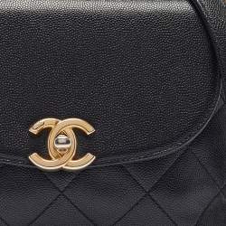Pre Owned Chanel Black Quilted Leather CC Chain Scarf Top Handle Bag