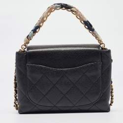 Pre Owned Chanel Black Quilted Leather CC Chain Scarf Top Handle Bag