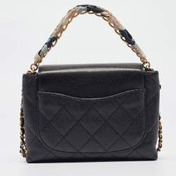 Chanel Black Quilted Leather CC Chain Scarf Top Handle Bag