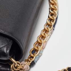 Pre Owned Chanel Black Quilted Leather CC Chain Scarf Top Handle Bag