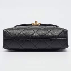Pre Owned Chanel Black Quilted Leather CC Chain Scarf Top Handle Bag