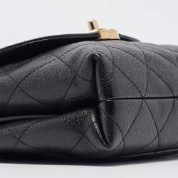 Pre Owned Chanel Black Quilted Leather CC Chain Scarf Top Handle Bag