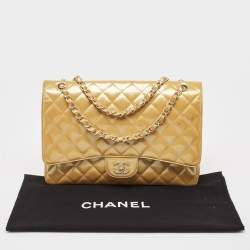 Pre Owned Chanel Cream Quilted Patent Leather Maxi Classic Single Flap Bag