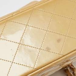 Pre Owned Chanel Cream Quilted Patent Leather Maxi Classic Single Flap Bag
