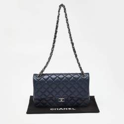 Pre Owned Chanel Blue Quilted Caviar Leather Jumbo Classic Double Flap Bag