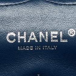 Pre Owned Chanel Blue Quilted Caviar Leather Jumbo Classic Double Flap Bag