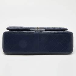 Pre Owned Chanel Blue Quilted Caviar Leather Jumbo Classic Double Flap Bag
