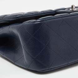 Pre Owned Chanel Blue Quilted Caviar Leather Jumbo Classic Double Flap Bag