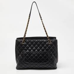 Pre Owned Chanel Black Quilted Leather Large Coco Vintage Timeless Tote