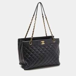 Pre Owned Chanel Black Quilted Leather Large Coco Vintage Timeless Tote
