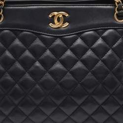 Pre Owned Chanel Black Quilted Leather Large Coco Vintage Timeless Tote