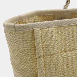 CHANEL Yellow Canvas Deauville Medium Tote MM Bag 