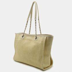 CHANEL Yellow Canvas Deauville Medium Tote MM Bag 