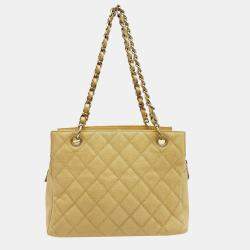 CHANEL Beige Petite Timeless Tote Quilted Caviar Shoulder Bag 