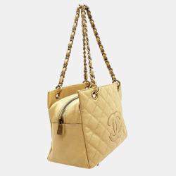 CHANEL Beige Petite Timeless Tote Quilted Caviar Shoulder Bag 