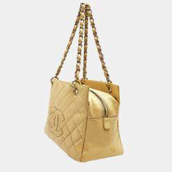 CHANEL Beige Petite Timeless Tote Quilted Caviar Shoulder Bag 