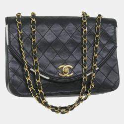 Chanel Black Leather Quilted Half Moon Flap Bag