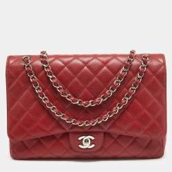 مملوكة مسبقًا Chanel Red Quilted Caviar Leather Maxi Classic Single Flap Bag