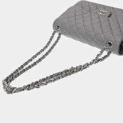Chanel Grey Leather Classic Double Flap Bag