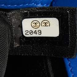 Pre Owned Chanel Blue Quilted Patent Leather Medium Boy Flap Bag