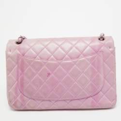 Pre Owned Chanel Lilac Quilted Lambskin Leather Jumbo Classic Double Flap Bag