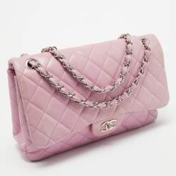Pre Owned Chanel Lilac Quilted Lambskin Leather Jumbo Classic Double Flap Bag