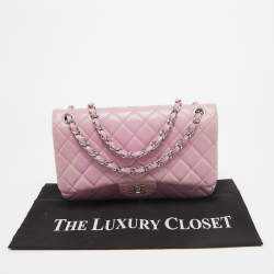 Pre Owned Chanel Lilac Quilted Lambskin Leather Jumbo Classic Double Flap Bag