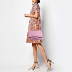 Pre Owned Chanel Lilac Quilted Lambskin Leather Jumbo Classic Double Flap Bag