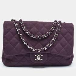 Chanel Dark Purple Quilted Jersey Jumbo Classic Single Flap Bag