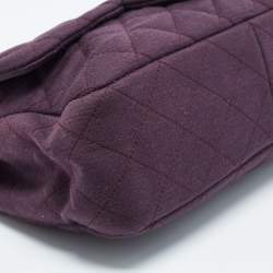 Pre Owned Chanel Dark Purple Quilted Jersey Jumbo Classic Single Flap Bag