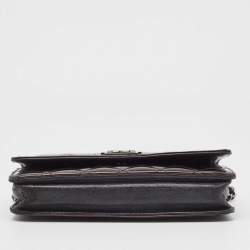 Chanel Metallic Black Quilted Patent Leather Boy Wallet on Chain