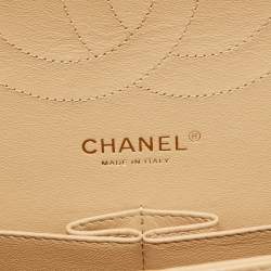 Pre Owned Chanel Beige Quilted Caviar Leather Jumbo Classic Double Flap Bag