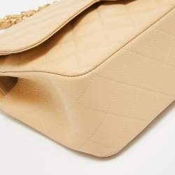 Pre Owned Chanel Beige Quilted Caviar Leather Jumbo Classic Double Flap Bag