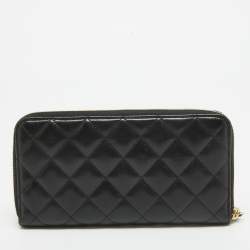 Chanel Black Quilted Leather Classic Zip Around Wallet