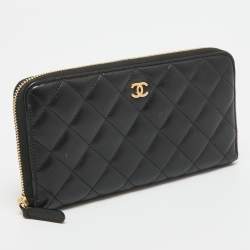 Chanel Black Quilted Leather Classic Zip Around Wallet