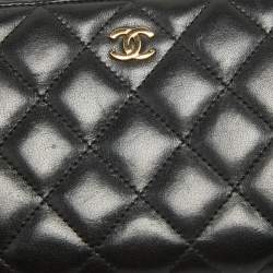 Chanel Black Quilted Leather Classic Zip Around Wallet